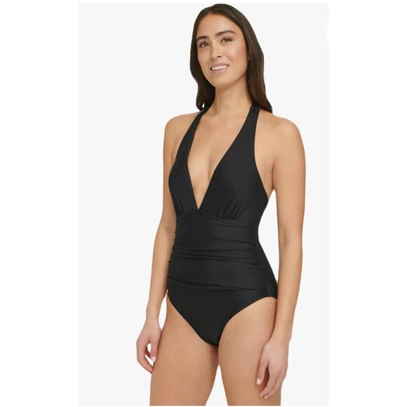 TOMMY HILFIGER NWT Black Plunge Halter Swim Suit // 8 - Picture 1 of 11